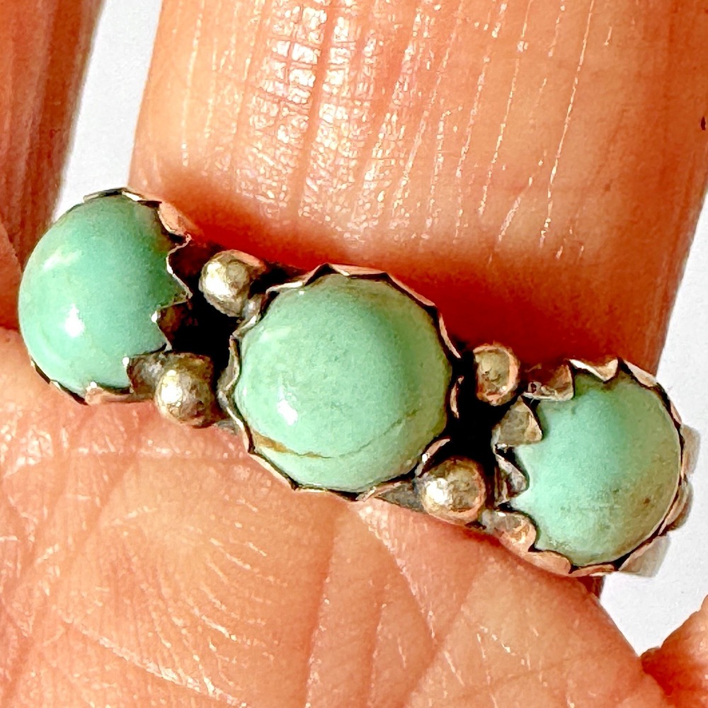 Navajo Ring #8‎ Mine Turquoise Sz 9 Wedding Band Signed 7mm Row Sterling Rope